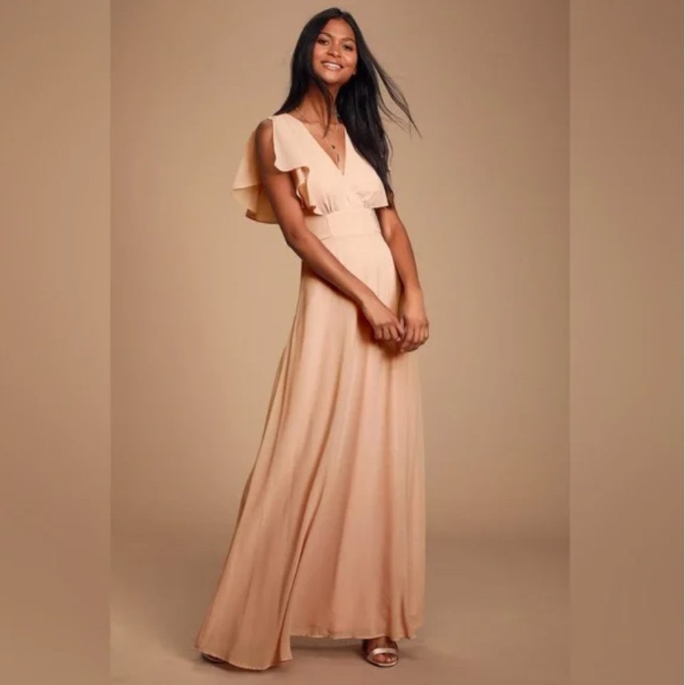 Dearly Loved Blush Flutter Sleeve Maxi Dress Lulu Wedding Size Medium
